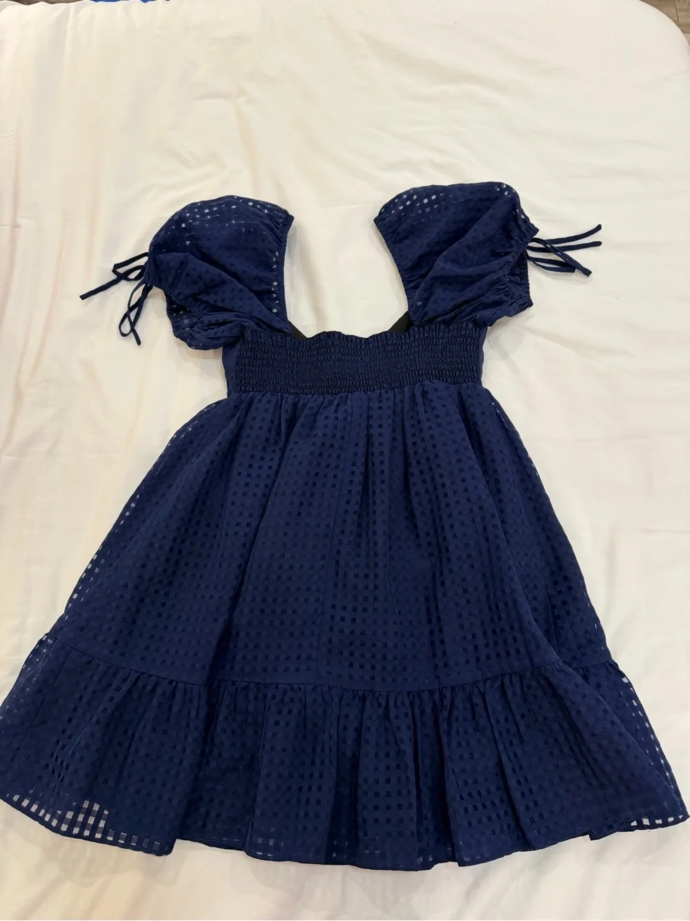 Amanda Uprichard Navy Puff Sleeve Dress